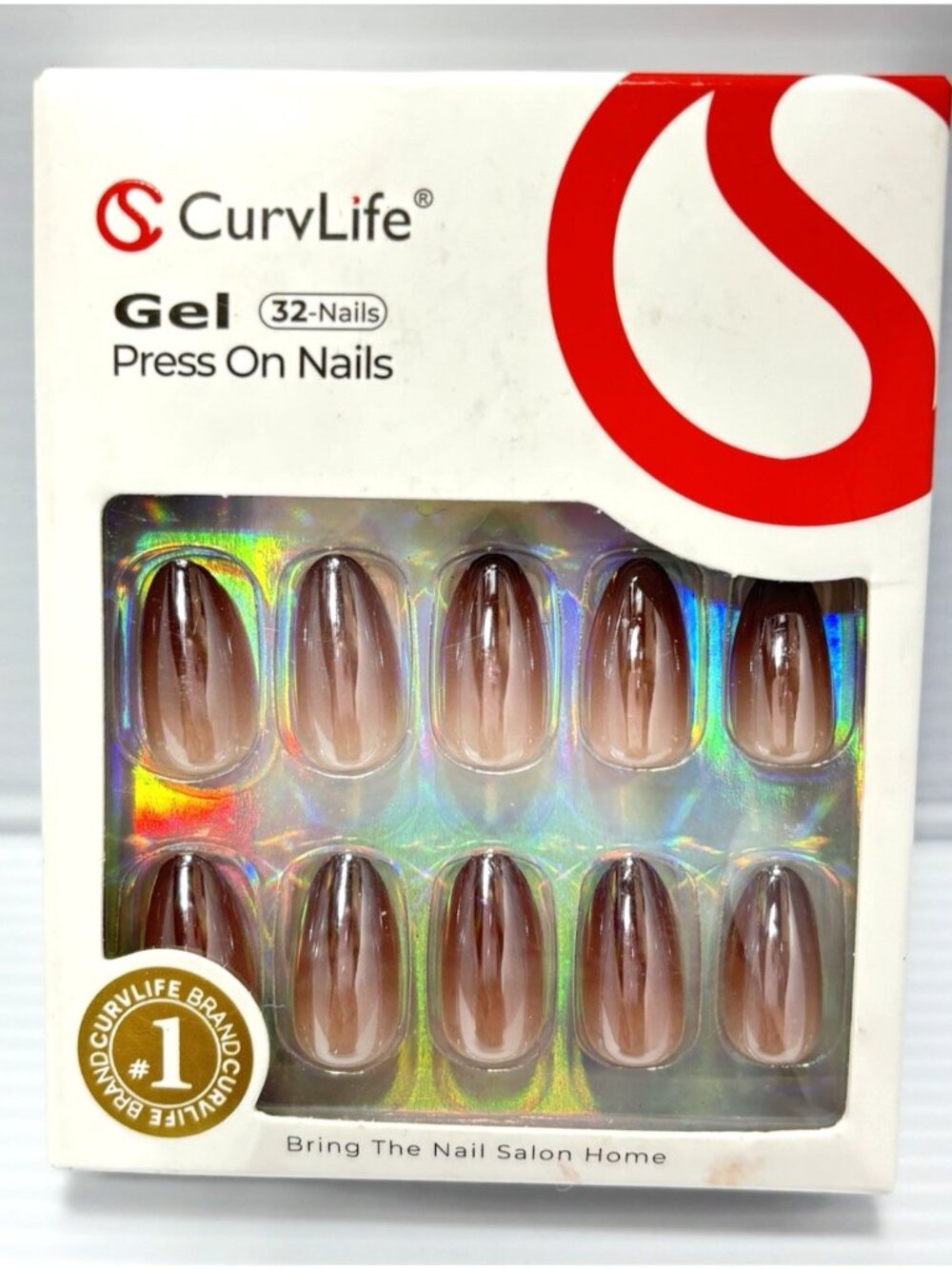 CurvLife Gel Press On Nails Holographic Iridescent Full Cover Fake Nail Set New